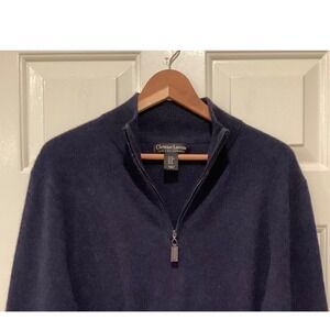 Christian Lacroix Mens Navy Blue 100% 2-Ply Cashmere Quarter Zip Sweater Size M